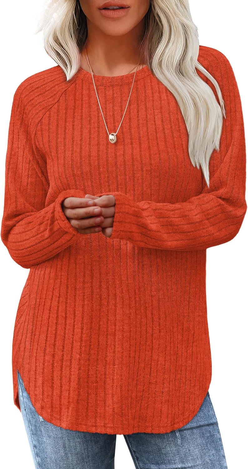 Long Sleeve Shirts Tops for Women Loose Fit Dressy Crew Neck Pullover Sweaters - Picture 50 of 144