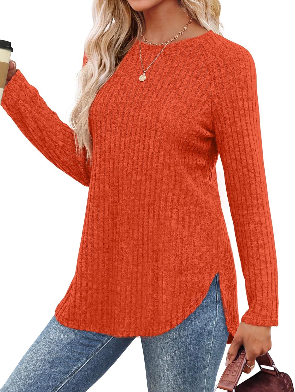 Long Sleeve Shirts Tops for Women Loose Fit Dressy Crew Neck Pullover Sweaters - Picture 51 of 144