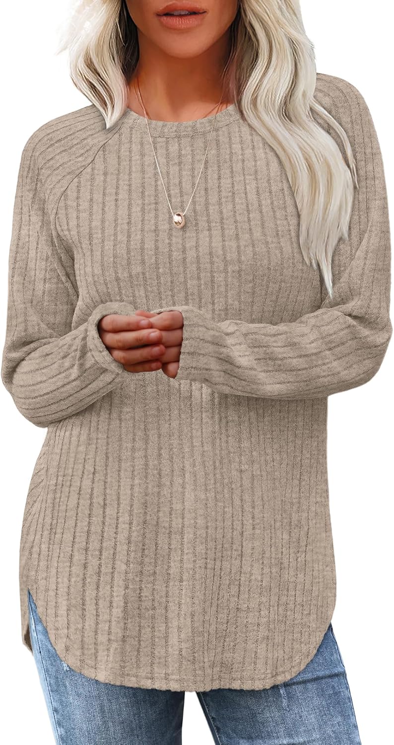 Long Sleeve Shirts Tops for Women Loose Fit Dressy Crew Neck Pullover Sweaters - Picture 75 of 144