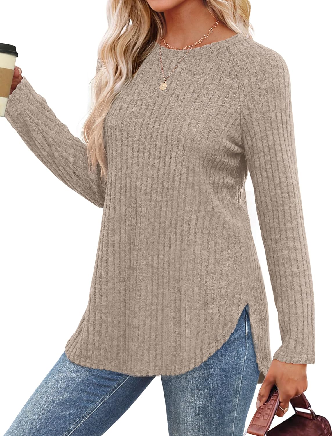 Long Sleeve Shirts Tops for Women Loose Fit Dressy Crew Neck Pullover Sweaters - Picture 76 of 144
