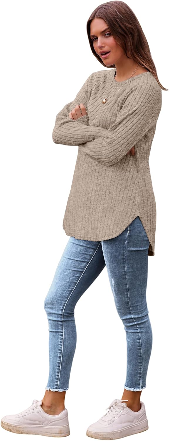 Long Sleeve Shirts Tops for Women Loose Fit Dressy Crew Neck Pullover Sweaters - Picture 77 of 144