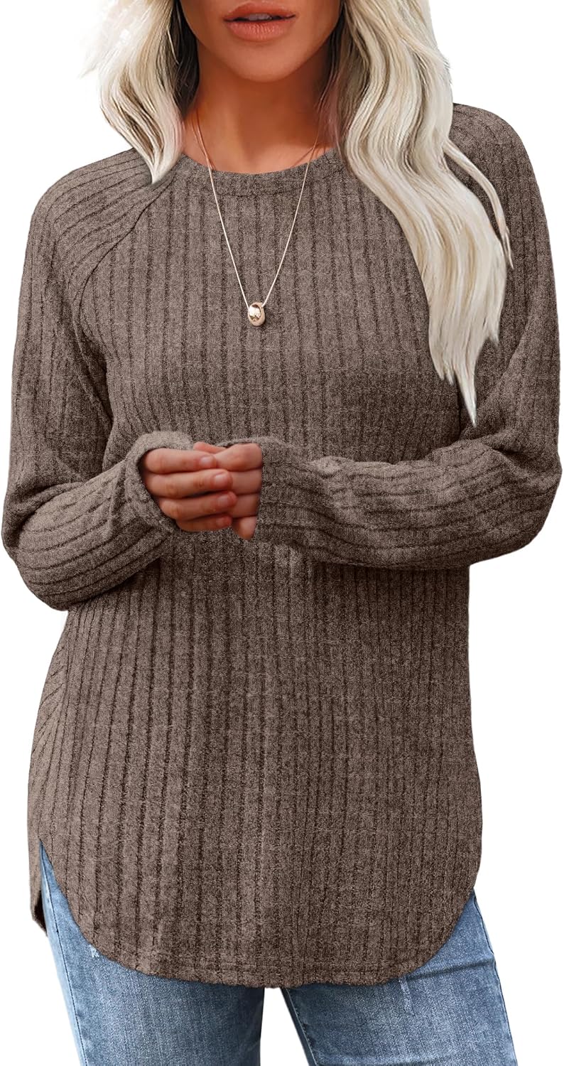 Long Sleeve Shirts Tops for Women Loose Fit Dressy Crew Neck Pullover Sweaters - Picture 85 of 144