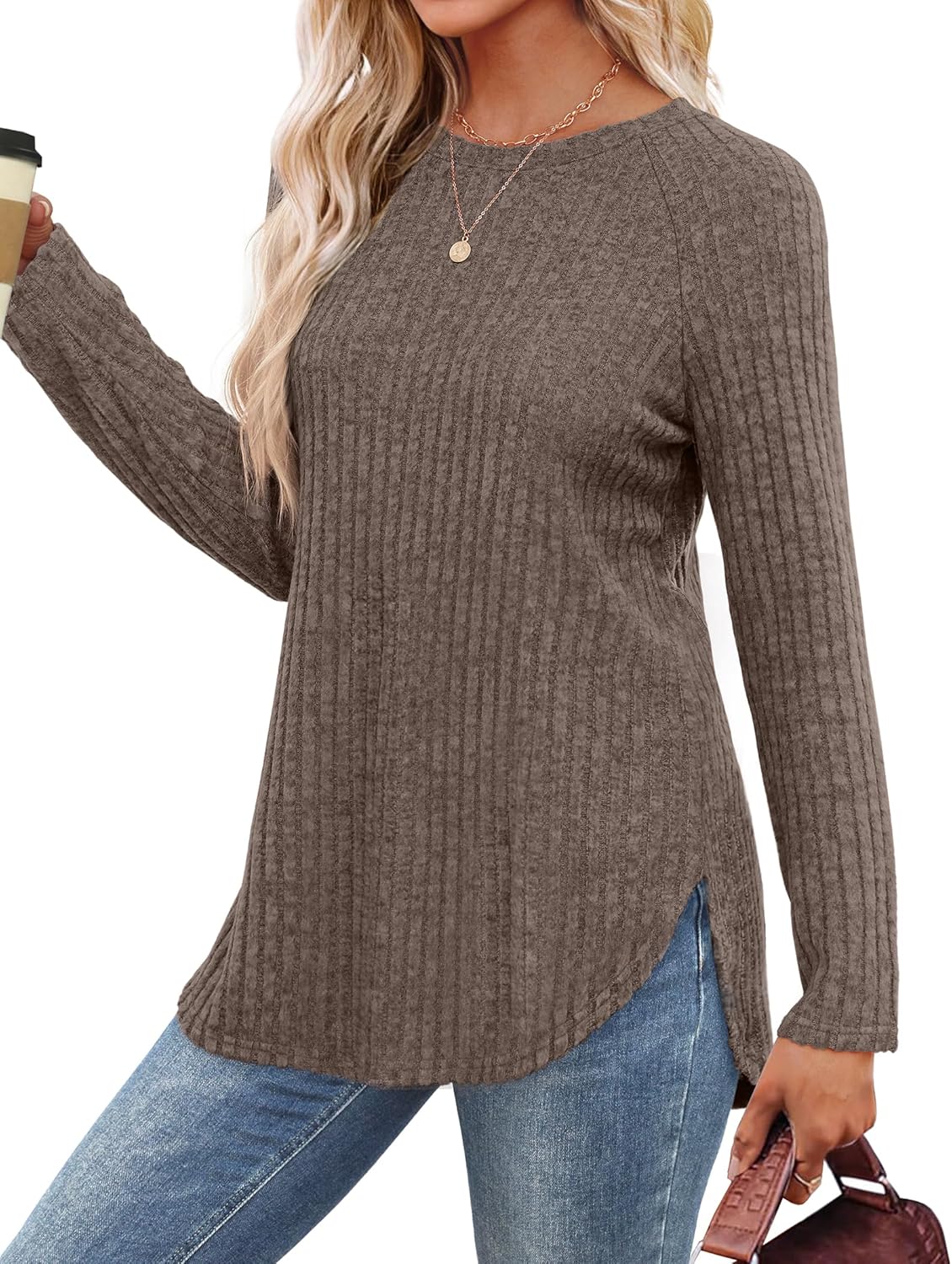 Long Sleeve Shirts Tops for Women Loose Fit Dressy Crew Neck Pullover Sweaters - Picture 86 of 144