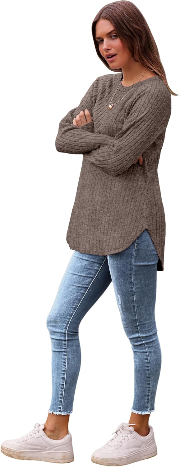 Long Sleeve Shirts Tops for Women Loose Fit Dressy Crew Neck Pullover Sweaters - Picture 87 of 144