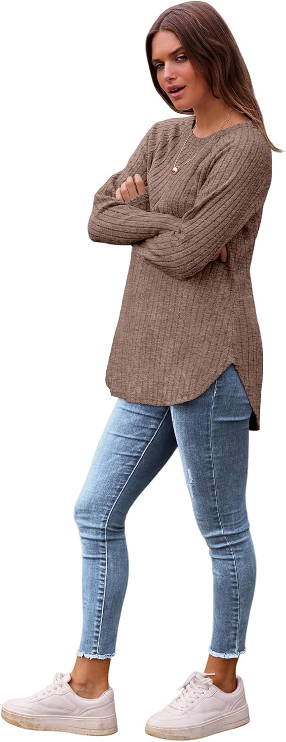 Long Sleeve Shirts Tops for Women Loose Fit Dressy Crew Neck Pullover Sweaters - Picture 93 of 144