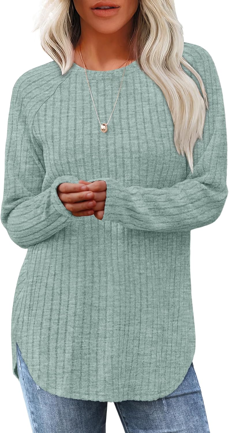 Long Sleeve Shirts Tops for Women Loose Fit Dressy Crew Neck Pullover Sweaters - Picture 105 of 144