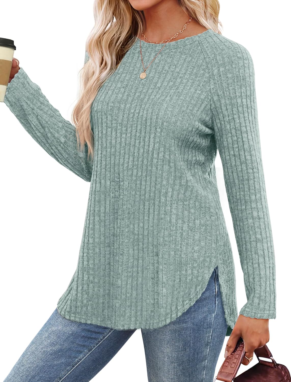 Long Sleeve Shirts Tops for Women Loose Fit Dressy Crew Neck Pullover Sweaters - Picture 106 of 144