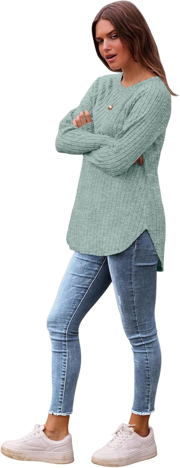 Long Sleeve Shirts Tops for Women Loose Fit Dressy Crew Neck Pullover Sweaters - Picture 107 of 144