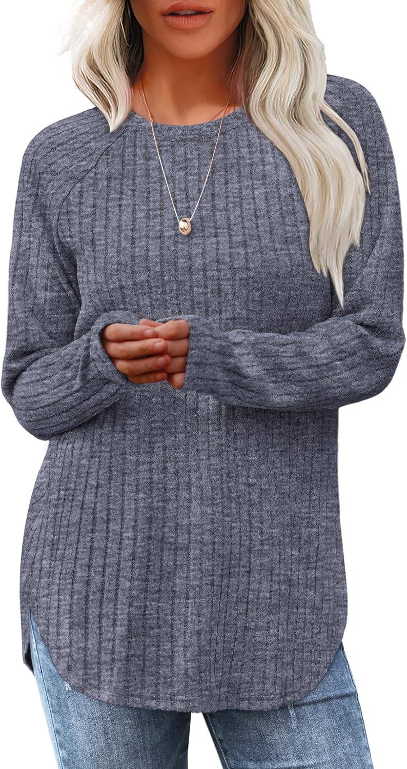 Long Sleeve Shirts Tops for Women Loose Fit Dressy Crew Neck Pullover Sweaters - Picture 125 of 144