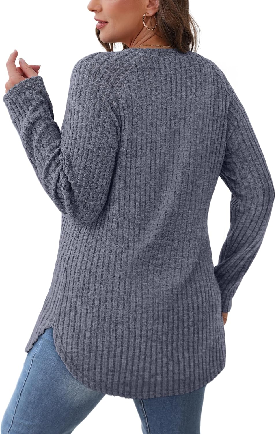 Long Sleeve Shirts Tops for Women Loose Fit Dressy Crew Neck Pullover Sweaters - Picture 129 of 144