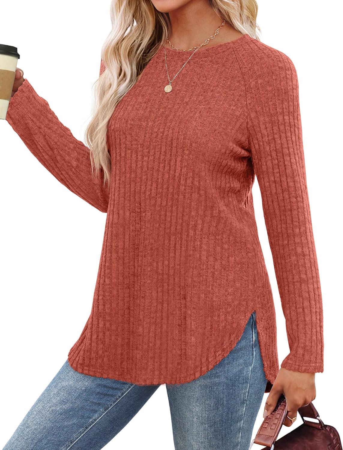 Long Sleeve Shirts Tops for Women Loose Fit Dressy Crew Neck Pullover Sweaters - Picture 131 of 144