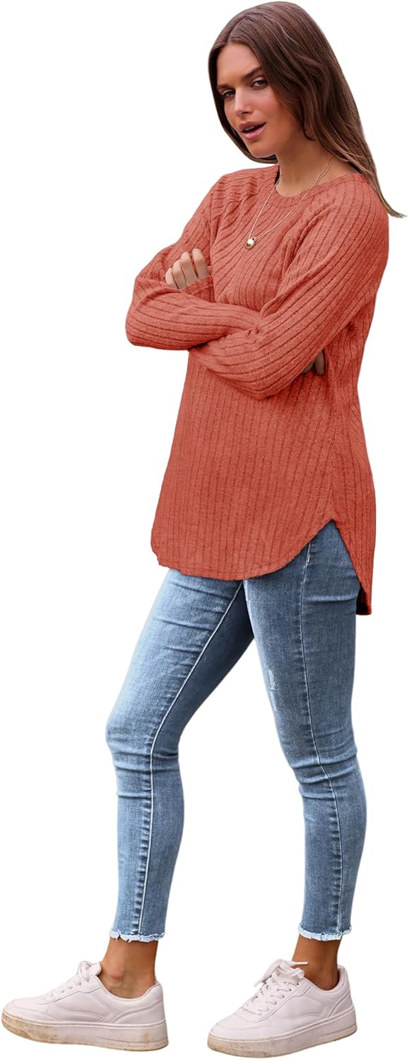 Long Sleeve Shirts Tops for Women Loose Fit Dressy Crew Neck Pullover Sweaters - Picture 132 of 144