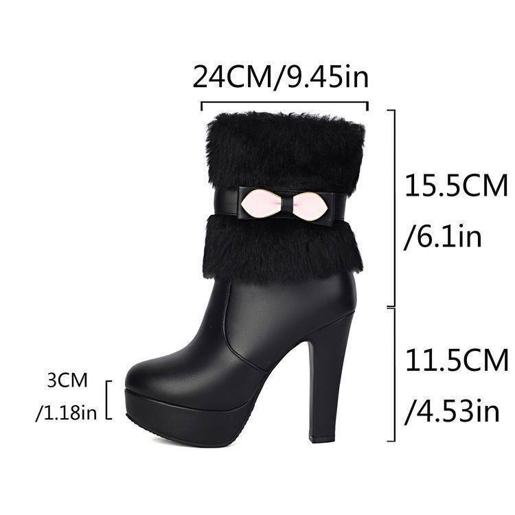 Bowtie Princess Booties Womens High Heels Platform Ankle Boots Furry Shoes Party