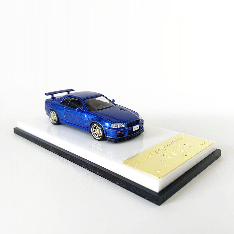 MC 1:64 Model Car Nissan Skyline GTR MK5 R34 Metal Vehicle Display -Bayside Blue