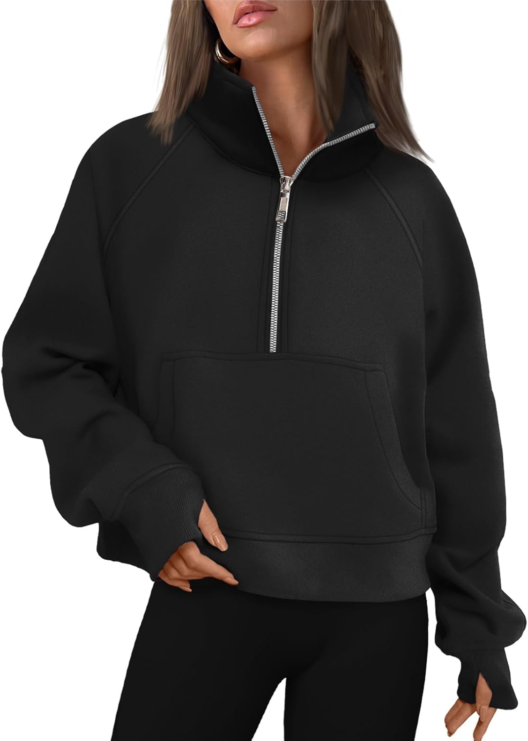 Womens Sweatshirts Half Zip Cropped Pullover Fleece Hoodies Outfits Clothes - Picture 25 of 216