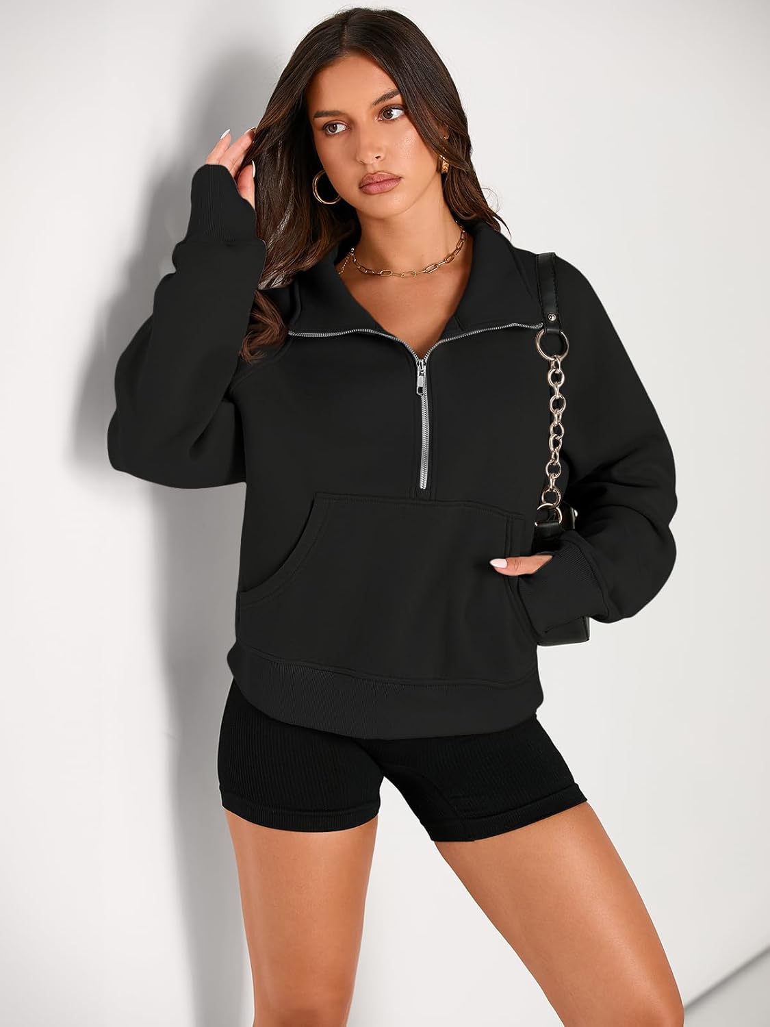 Womens Sweatshirts Half Zip Cropped Pullover Fleece Hoodies Outfits Clothes - Picture 26 of 216