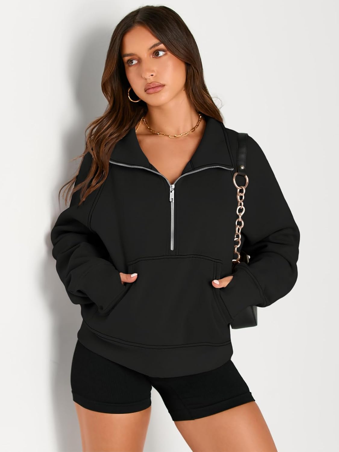 Womens Sweatshirts Half Zip Cropped Pullover Fleece Hoodies Outfits Clothes - Picture 27 of 216