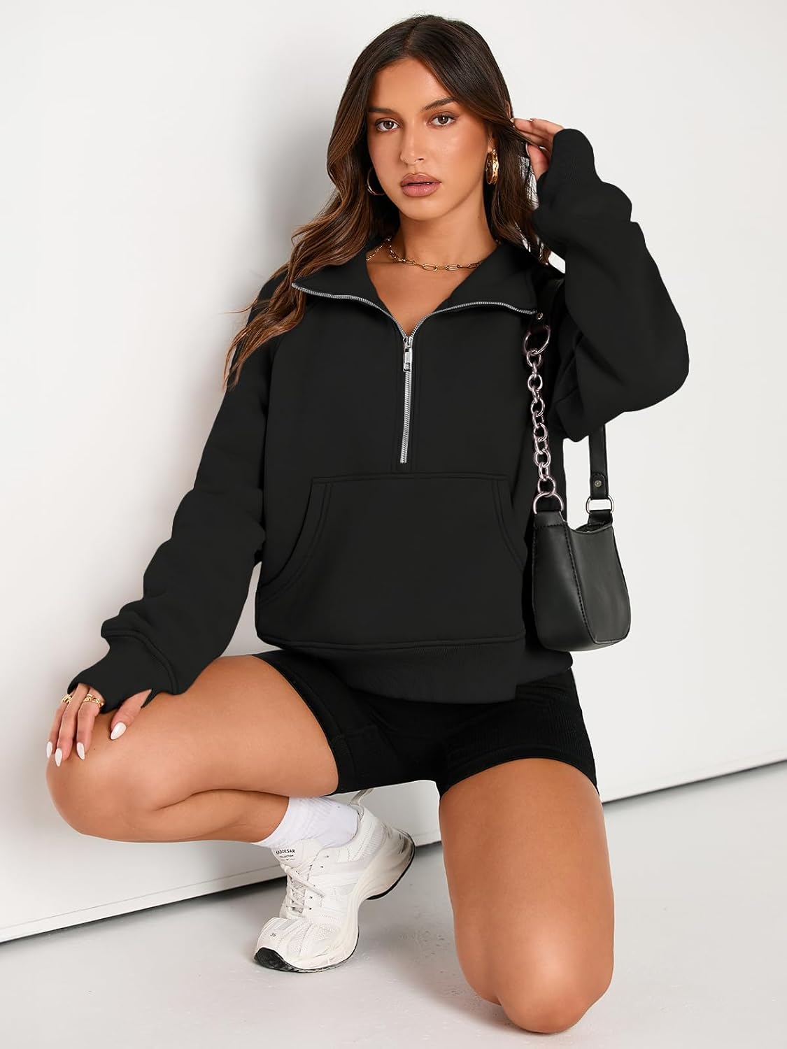 Womens Sweatshirts Half Zip Cropped Pullover Fleece Hoodies Outfits Clothes - Picture 28 of 216