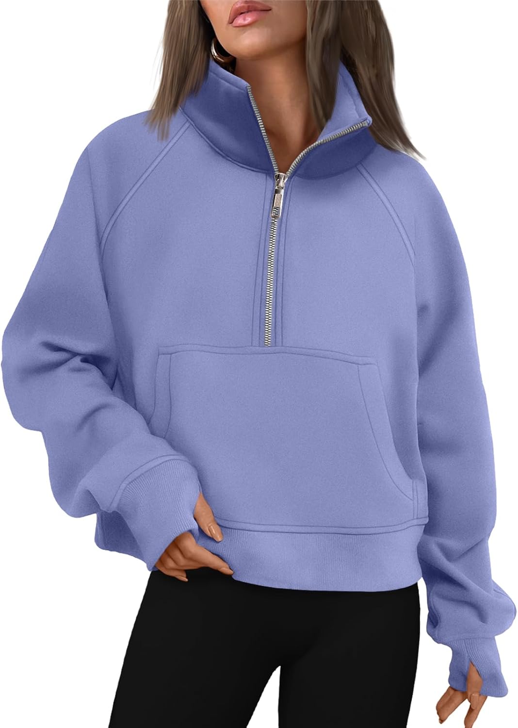 Womens Sweatshirts Half Zip Cropped Pullover Fleece Hoodies Outfits Clothes - Picture 31 of 216