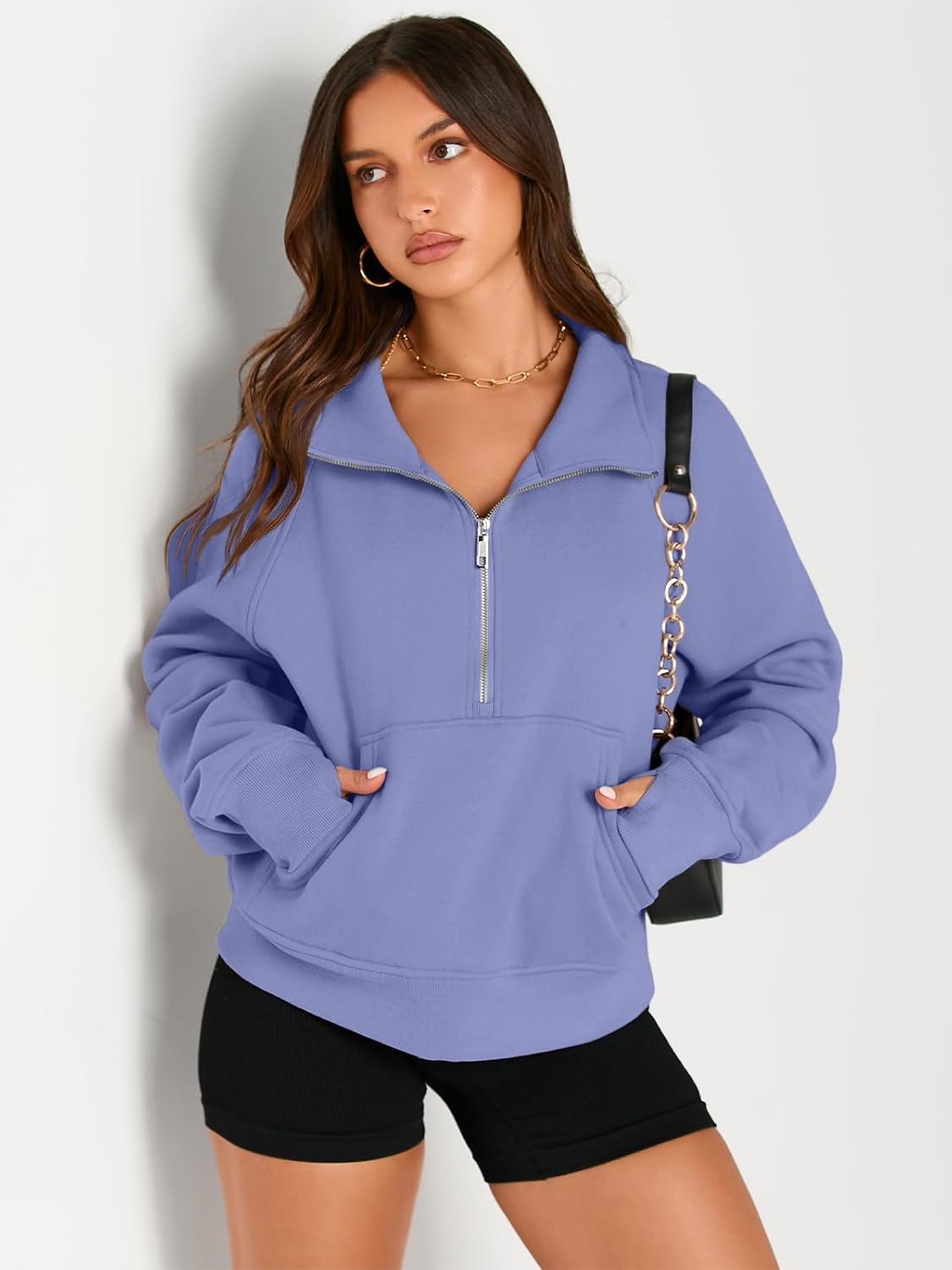 Womens Sweatshirts Half Zip Cropped Pullover Fleece Hoodies Outfits Clothes - Picture 33 of 216