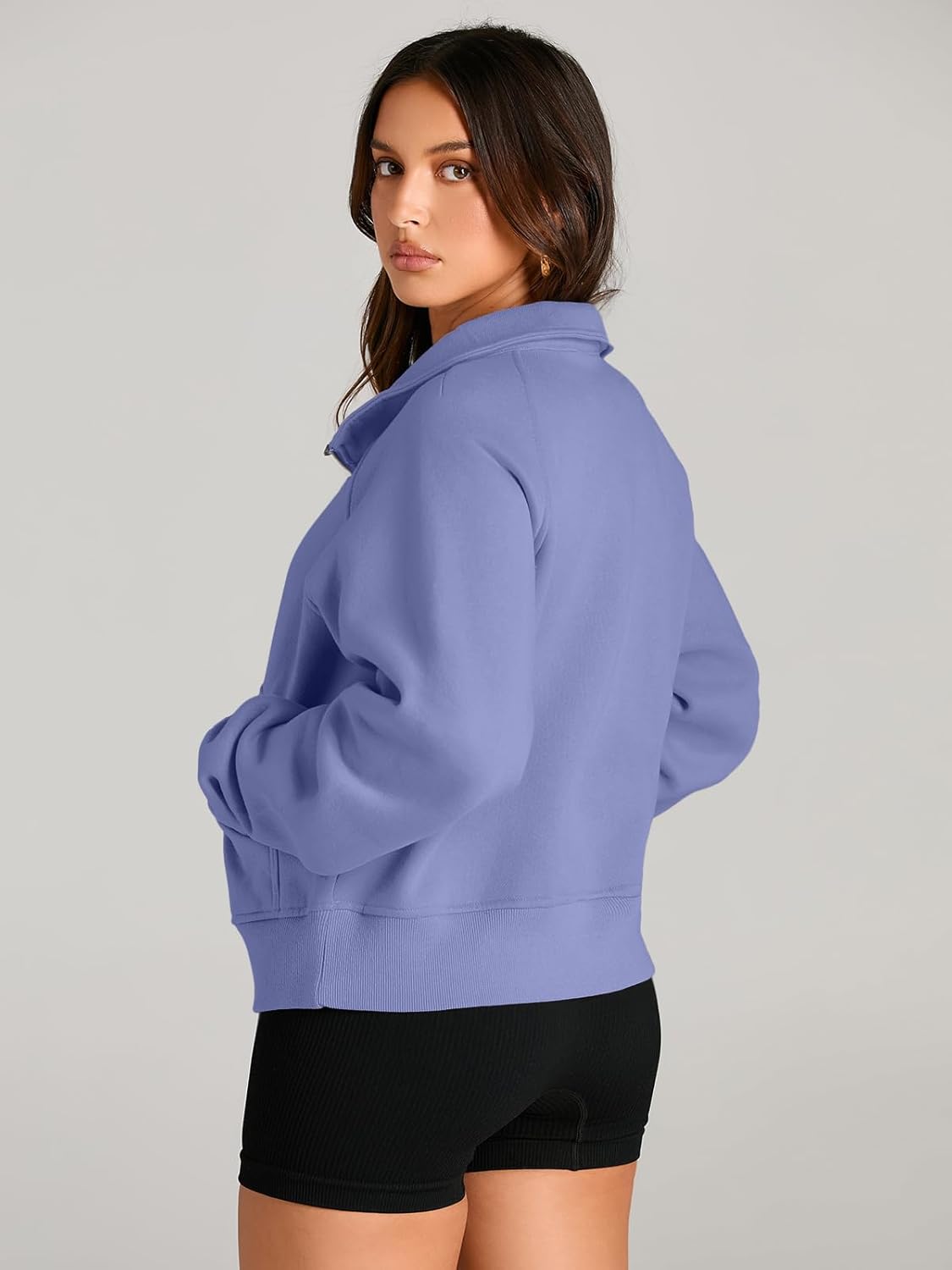 Womens Sweatshirts Half Zip Cropped Pullover Fleece Hoodies Outfits Clothes - Picture 35 of 216