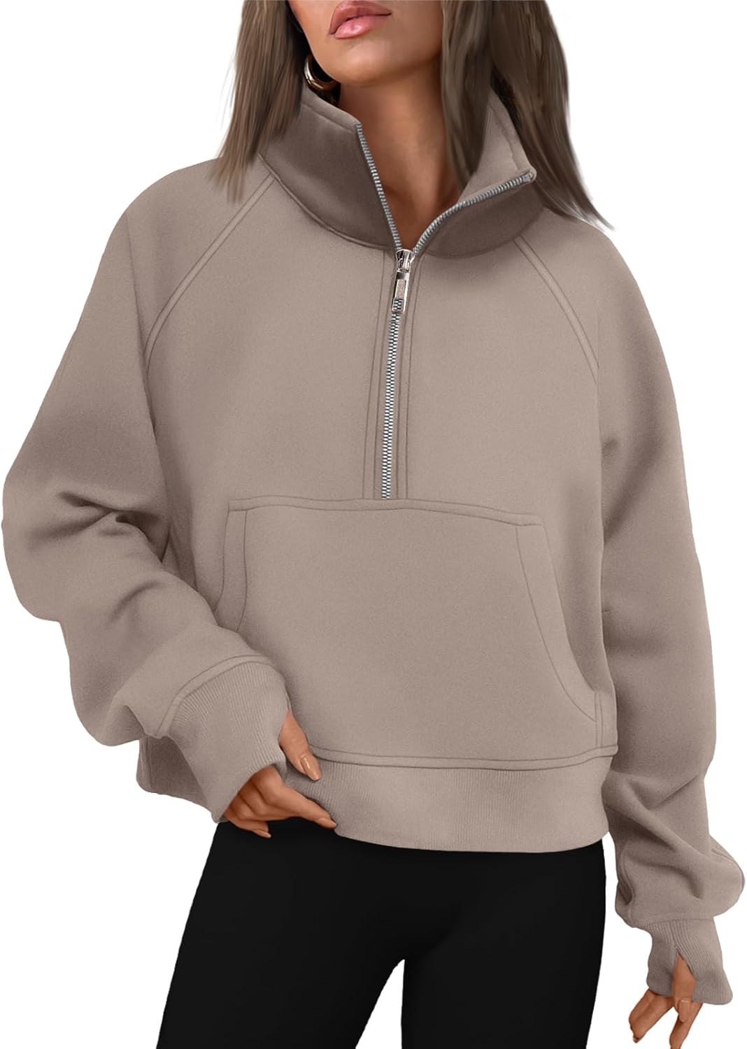 Womens Sweatshirts Half Zip Cropped Pullover Fleece Hoodies Outfits Clothes - Picture 37 of 216