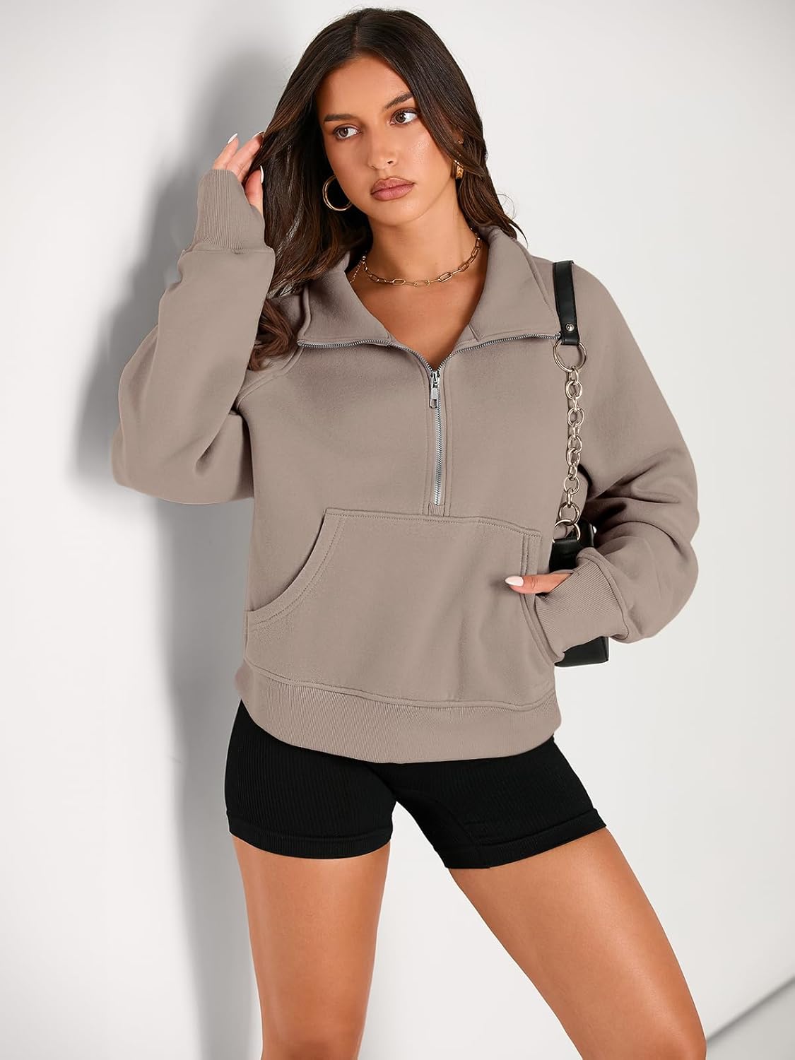 Womens Sweatshirts Half Zip Cropped Pullover Fleece Hoodies Outfits Clothes - Picture 38 of 216