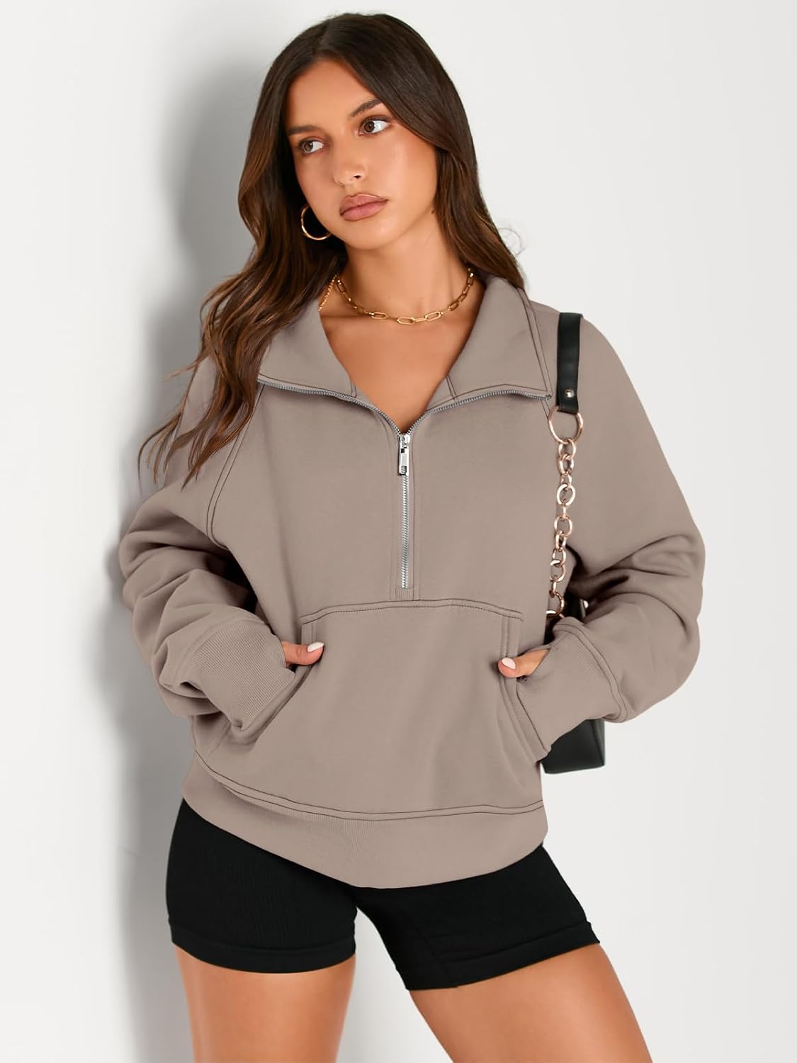 Womens Sweatshirts Half Zip Cropped Pullover Fleece Hoodies Outfits Clothes - Picture 39 of 216