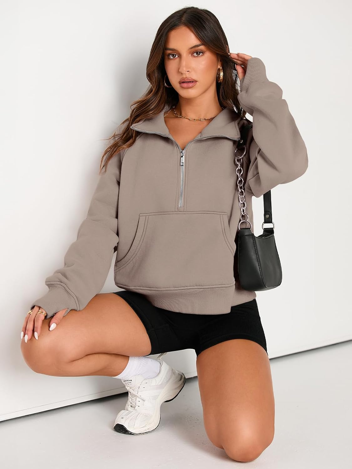 Womens Sweatshirts Half Zip Cropped Pullover Fleece Hoodies Outfits Clothes - Picture 40 of 216