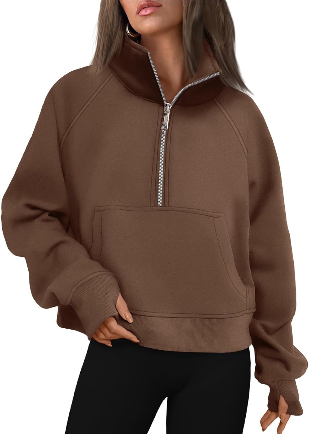 Womens Sweatshirts Half Zip Cropped Pullover Fleece Hoodies Outfits Clothes - Picture 43 of 216