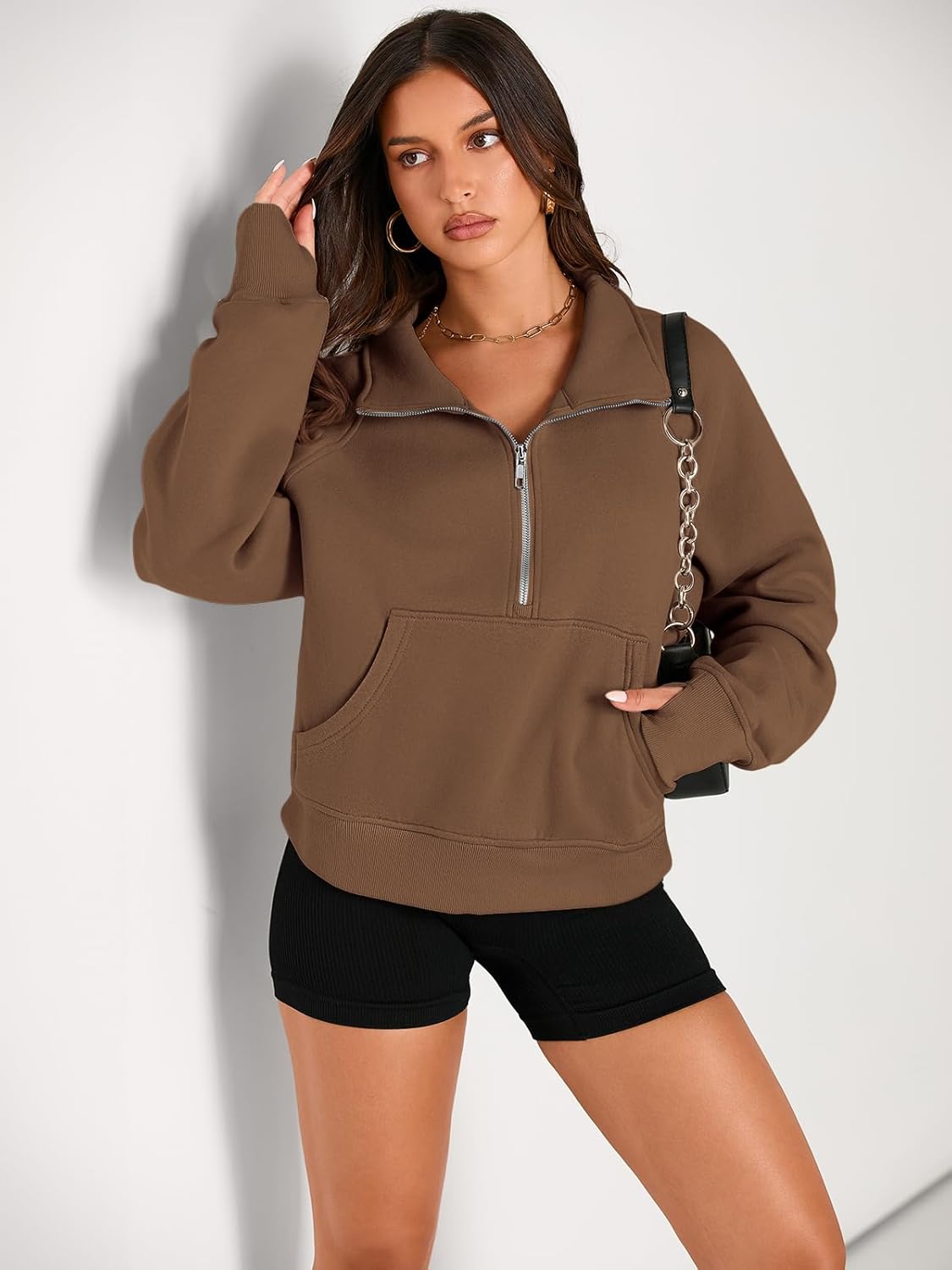 Womens Sweatshirts Half Zip Cropped Pullover Fleece Hoodies Outfits Clothes - Picture 44 of 216