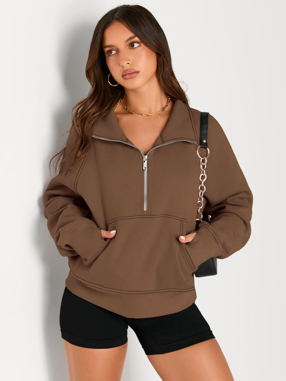 Womens Sweatshirts Half Zip Cropped Pullover Fleece Hoodies Outfits Clothes - Picture 45 of 216
