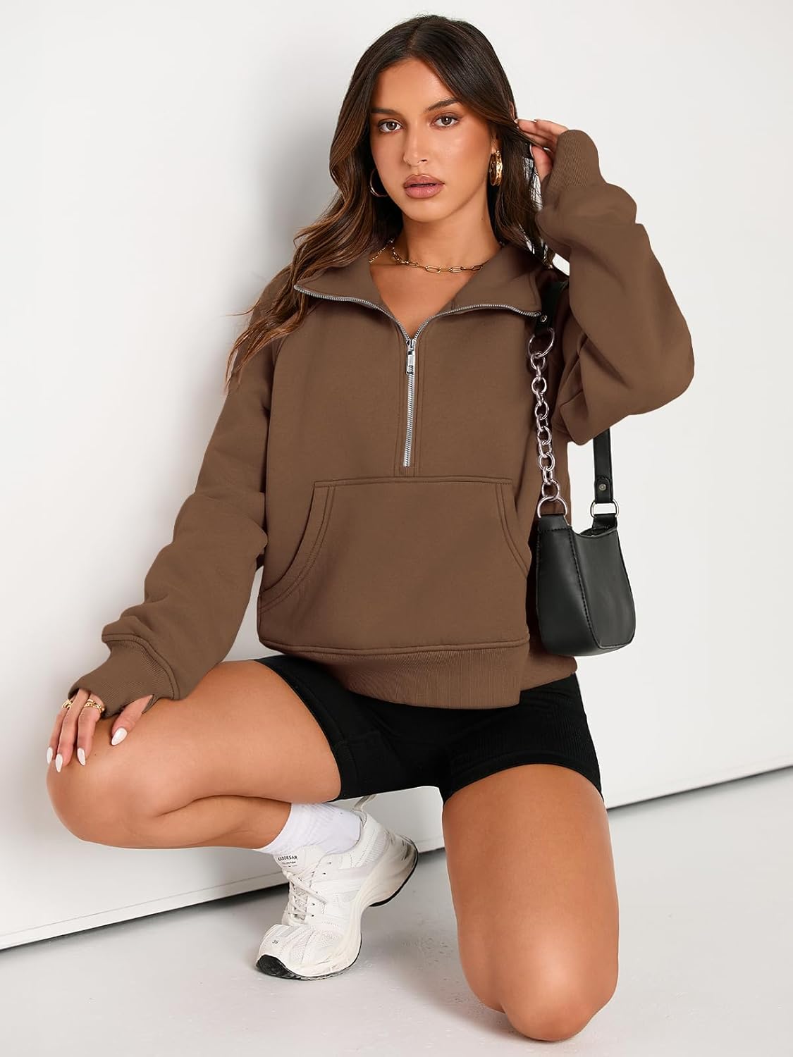 Womens Sweatshirts Half Zip Cropped Pullover Fleece Hoodies Outfits Clothes - Picture 46 of 216