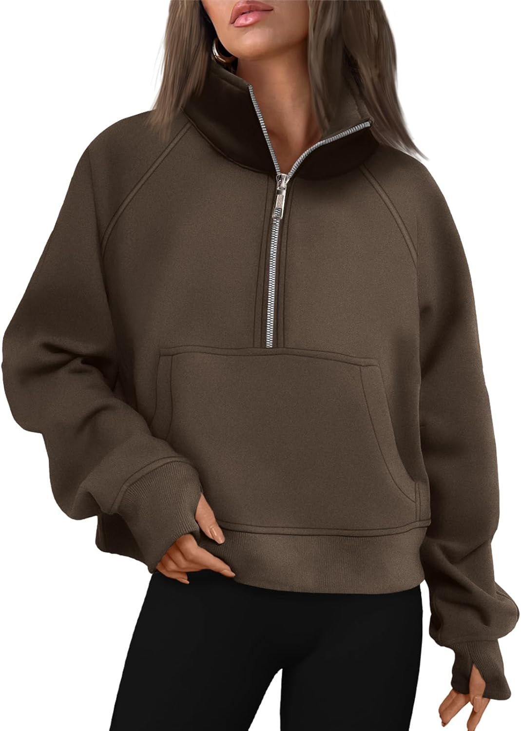 Womens Sweatshirts Half Zip Cropped Pullover Fleece Hoodies Outfits Clothes - Picture 49 of 216