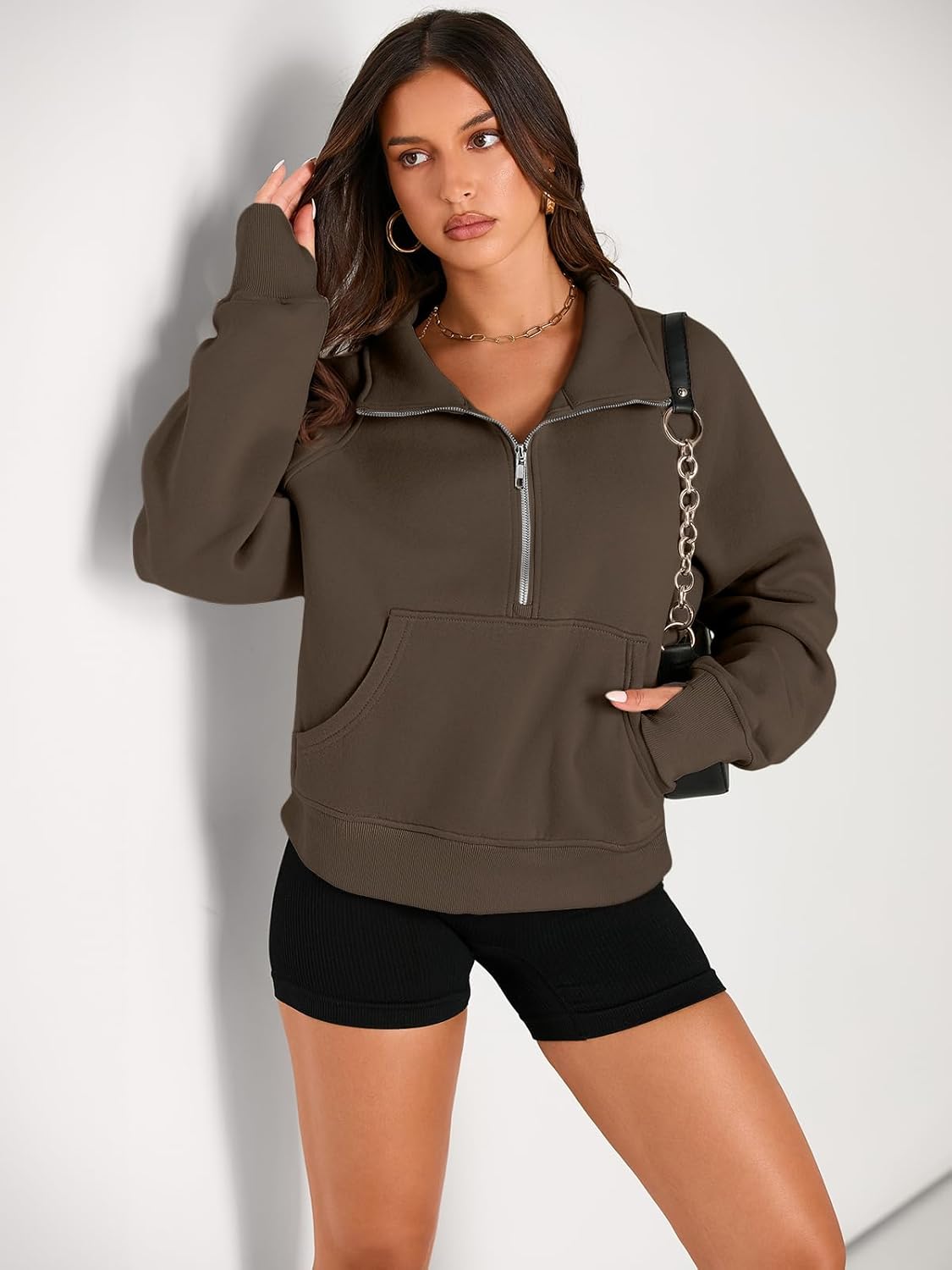 Womens Sweatshirts Half Zip Cropped Pullover Fleece Hoodies Outfits Clothes - Picture 50 of 216