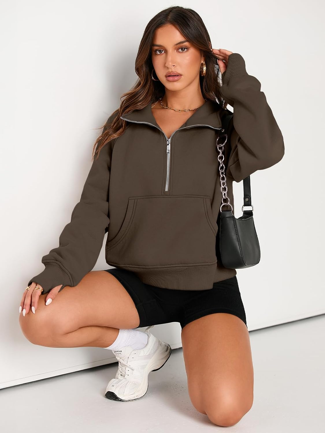 Womens Sweatshirts Half Zip Cropped Pullover Fleece Hoodies Outfits Clothes - Picture 52 of 216