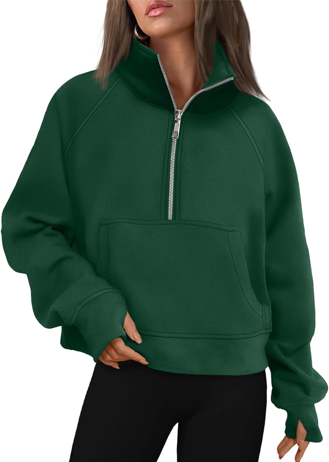 Womens Sweatshirts Half Zip Cropped Pullover Fleece Hoodies Outfits Clothes - Picture 55 of 216