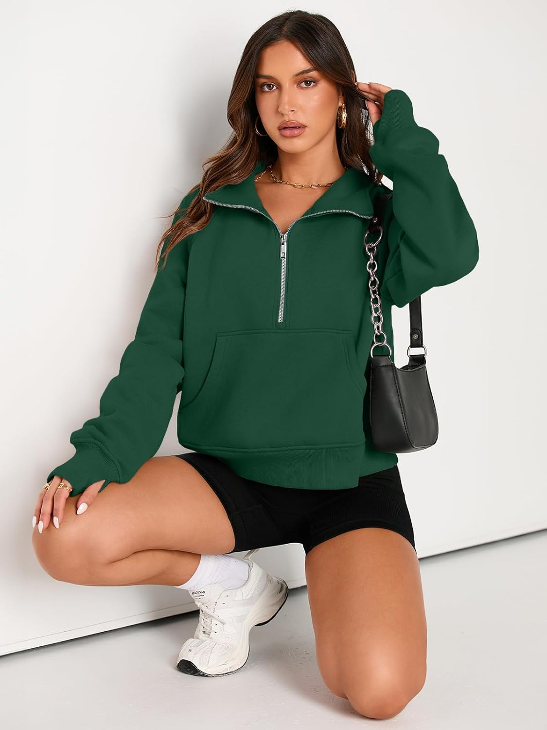 Womens Sweatshirts Half Zip Cropped Pullover Fleece Hoodies Outfits Clothes - Picture 58 of 216