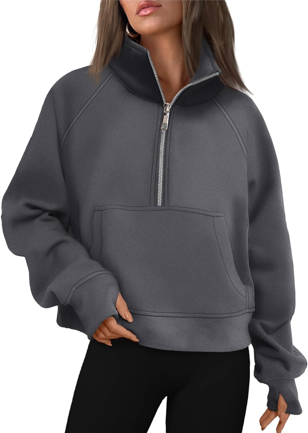 Womens Sweatshirts Half Zip Cropped Pullover Fleece Hoodies Outfits Clothes - Picture 61 of 216