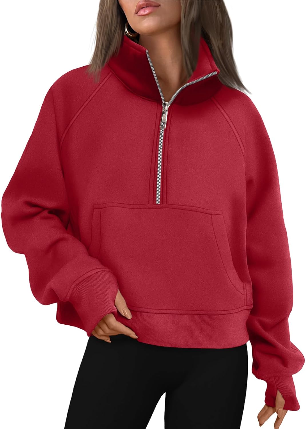 Womens Sweatshirts Half Zip Cropped Pullover Fleece Hoodies Outfits Clothes - Picture 67 of 216