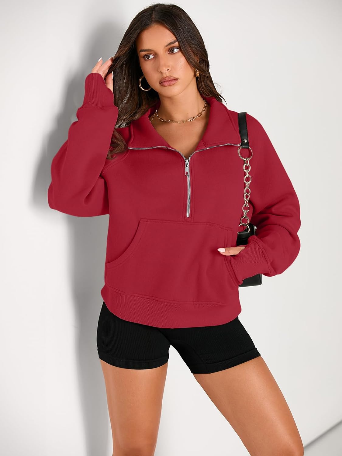 Womens Sweatshirts Half Zip Cropped Pullover Fleece Hoodies Outfits Clothes - Picture 68 of 216