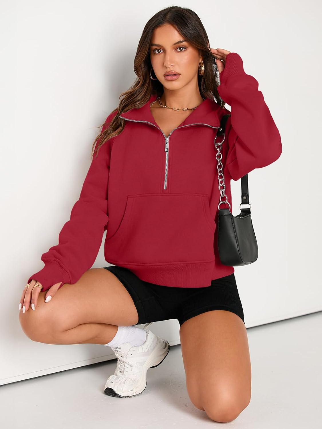 Womens Sweatshirts Half Zip Cropped Pullover Fleece Hoodies Outfits Clothes - Picture 70 of 216