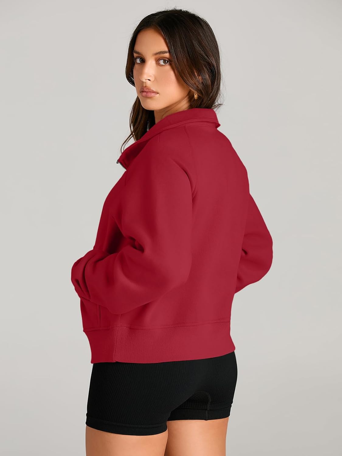Womens Sweatshirts Half Zip Cropped Pullover Fleece Hoodies Outfits Clothes - Picture 71 of 216