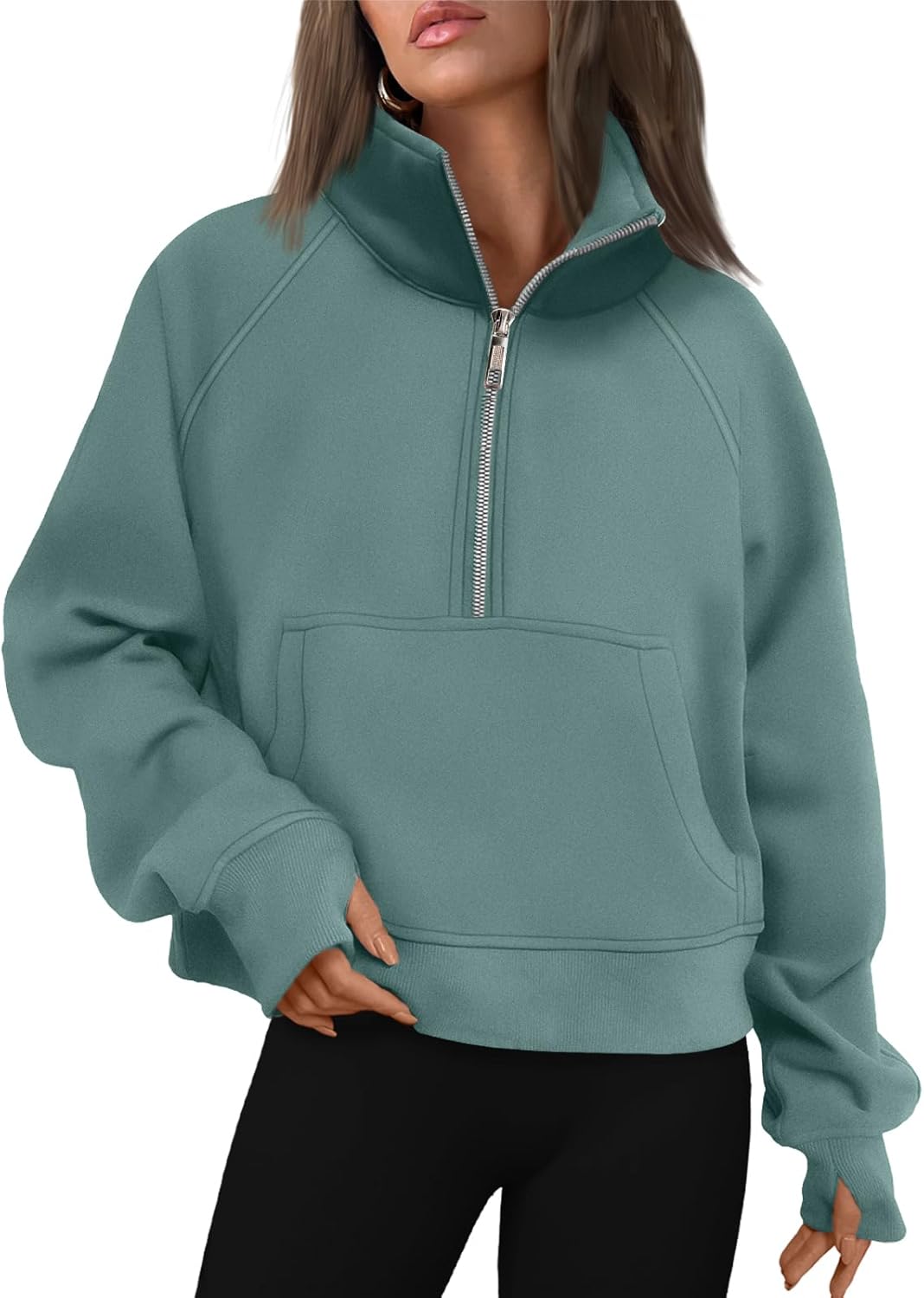 Womens Sweatshirts Half Zip Cropped Pullover Fleece Hoodies Outfits Clothes - Picture 73 of 216