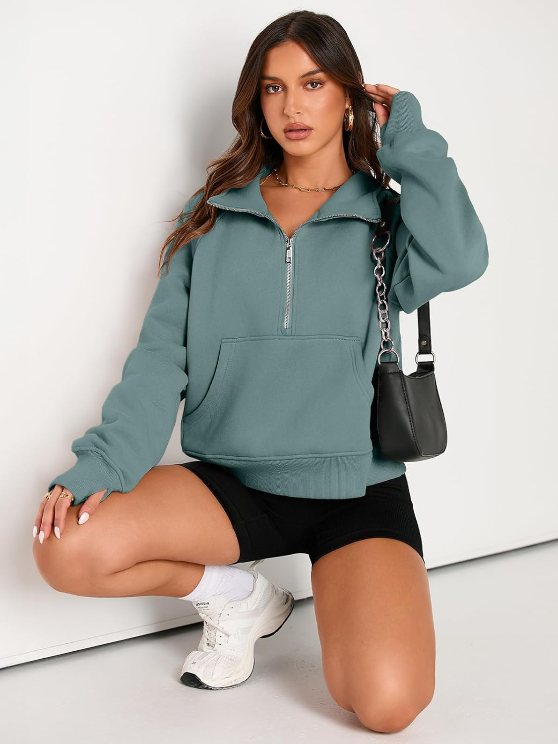 Womens Sweatshirts Half Zip Cropped Pullover Fleece Hoodies Outfits Clothes - Picture 76 of 216