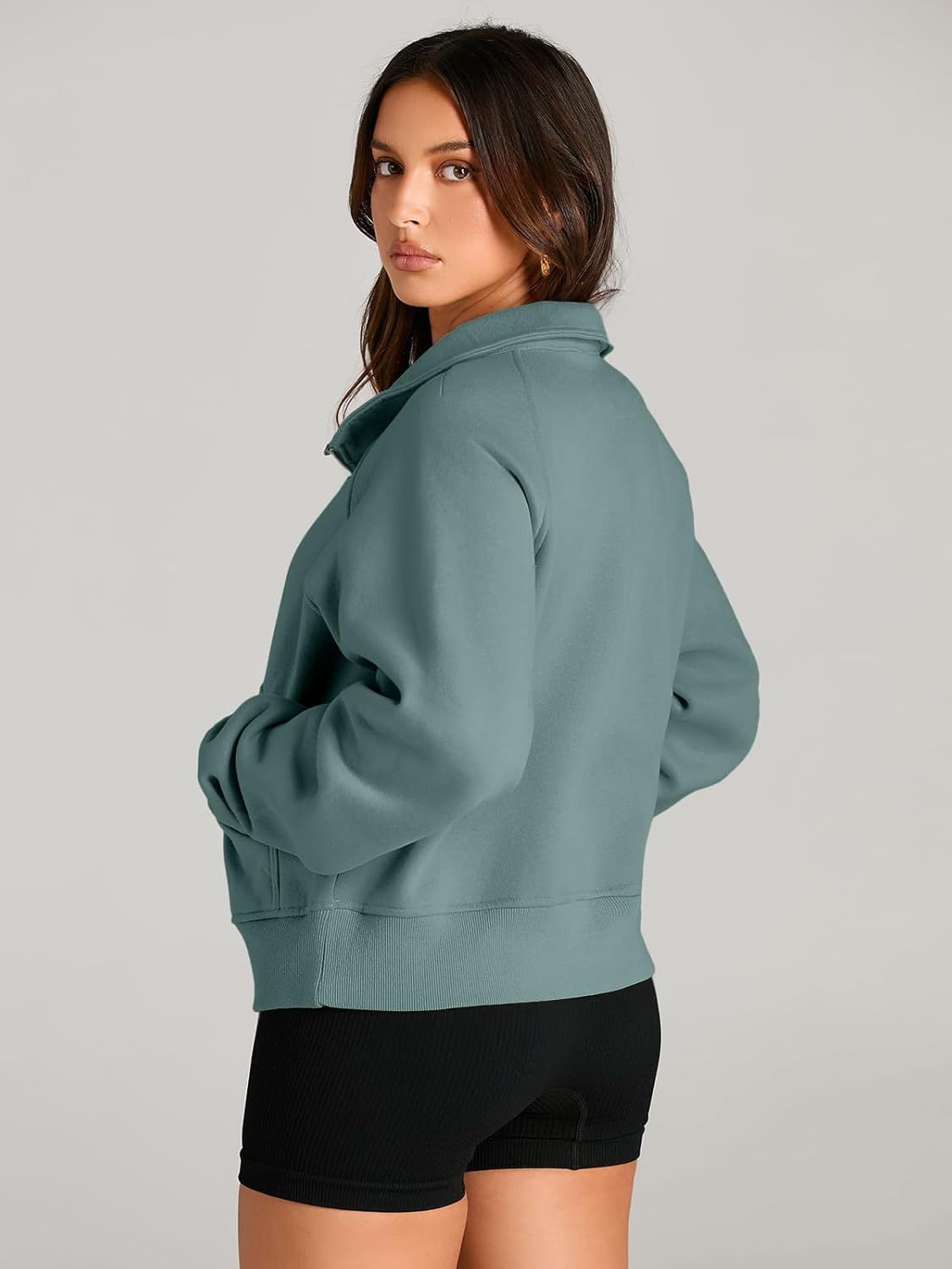 Womens Sweatshirts Half Zip Cropped Pullover Fleece Hoodies Outfits Clothes - Picture 77 of 216