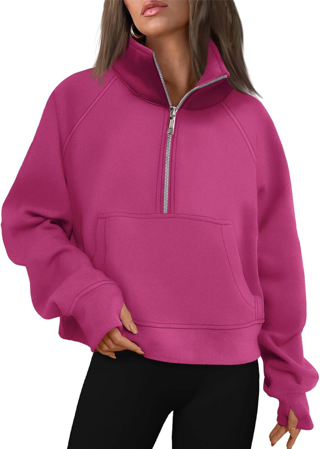Womens Sweatshirts Half Zip Cropped Pullover Fleece Hoodies Outfits Clothes - Picture 79 of 216