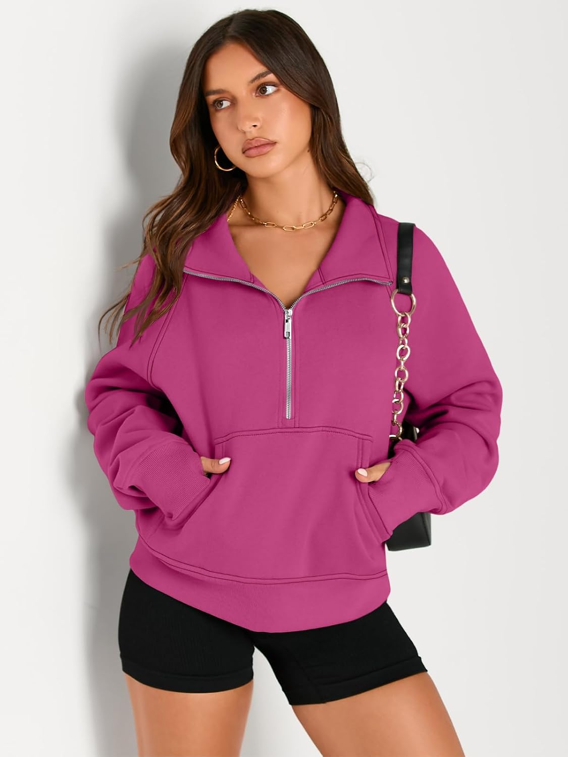Womens Sweatshirts Half Zip Cropped Pullover Fleece Hoodies Outfits Clothes - Picture 81 of 216