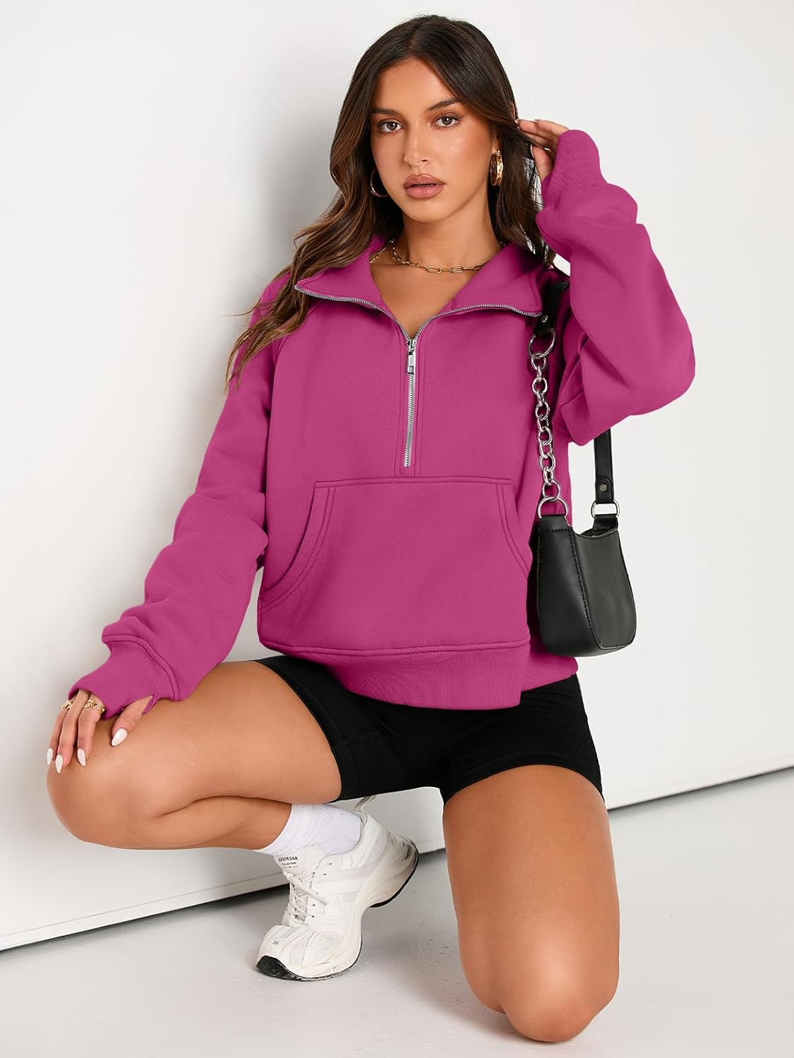 Womens Sweatshirts Half Zip Cropped Pullover Fleece Hoodies Outfits Clothes - Picture 82 of 216