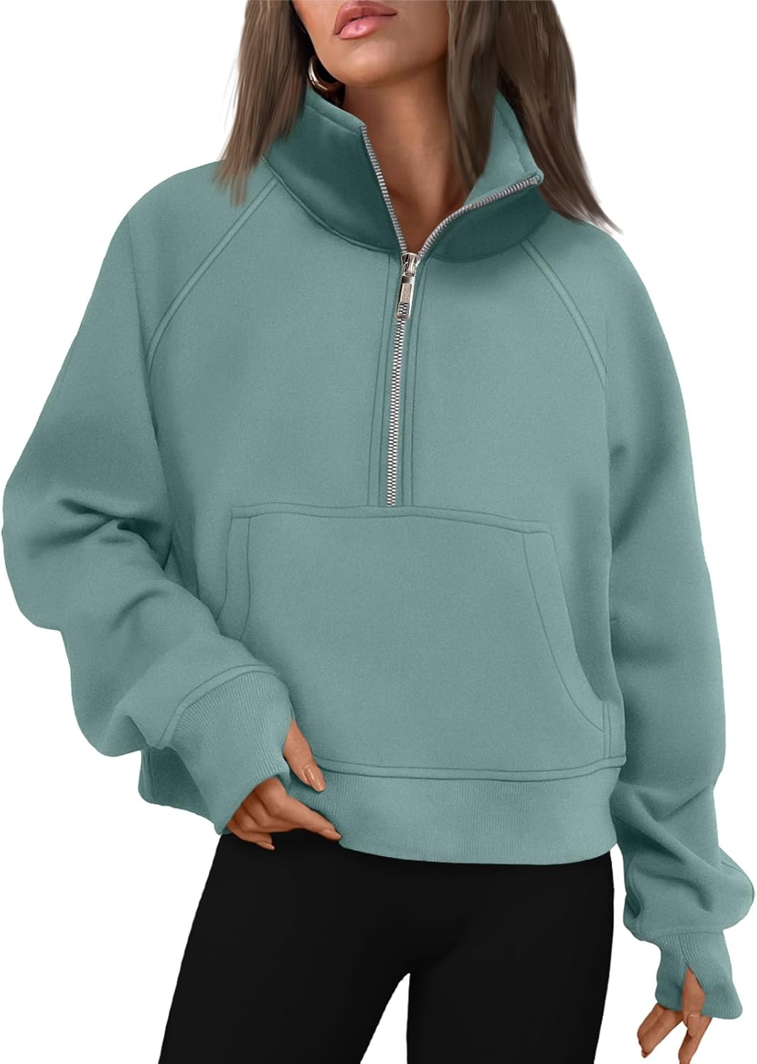Womens Sweatshirts Half Zip Cropped Pullover Fleece Hoodies Outfits Clothes - Picture 85 of 216